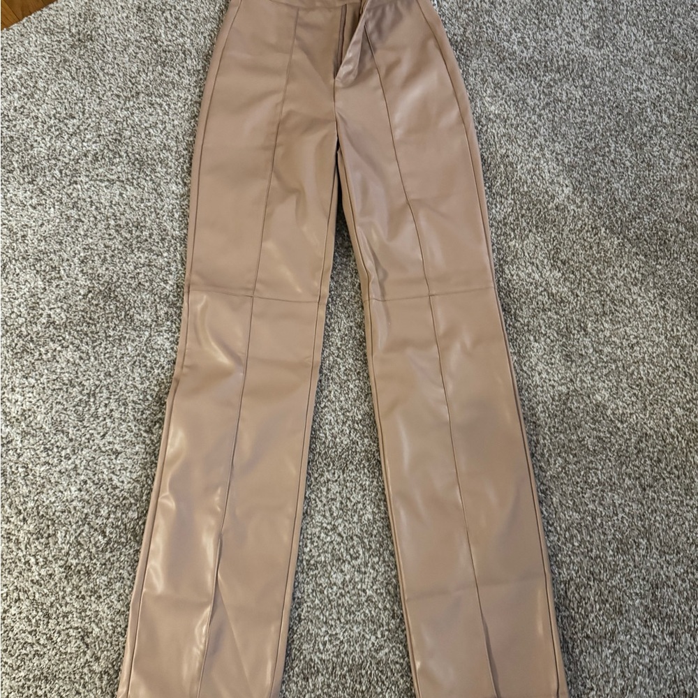 Stylish Tan Faux Leather Pants